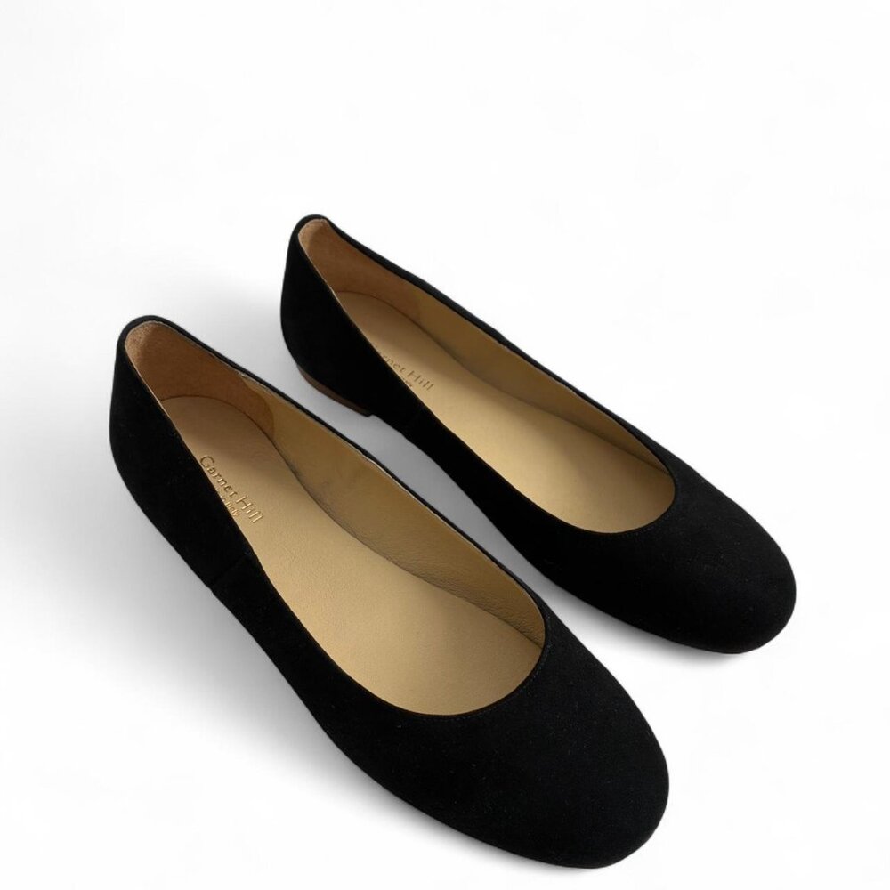 NWOT Garnet Hill Made in Italy Black Suede Ballet Flats, Size 10